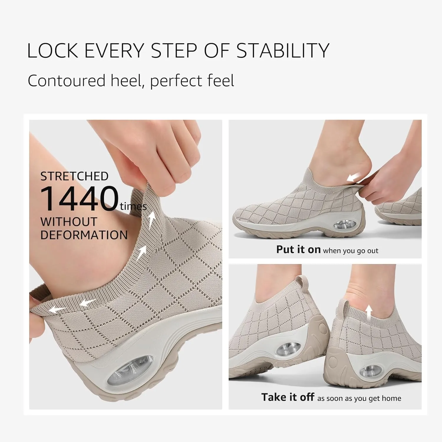 STQ Womens Walking Shoes with Arch Support Non Slip Work Shoes Quilted Slip on Sock Sneakers