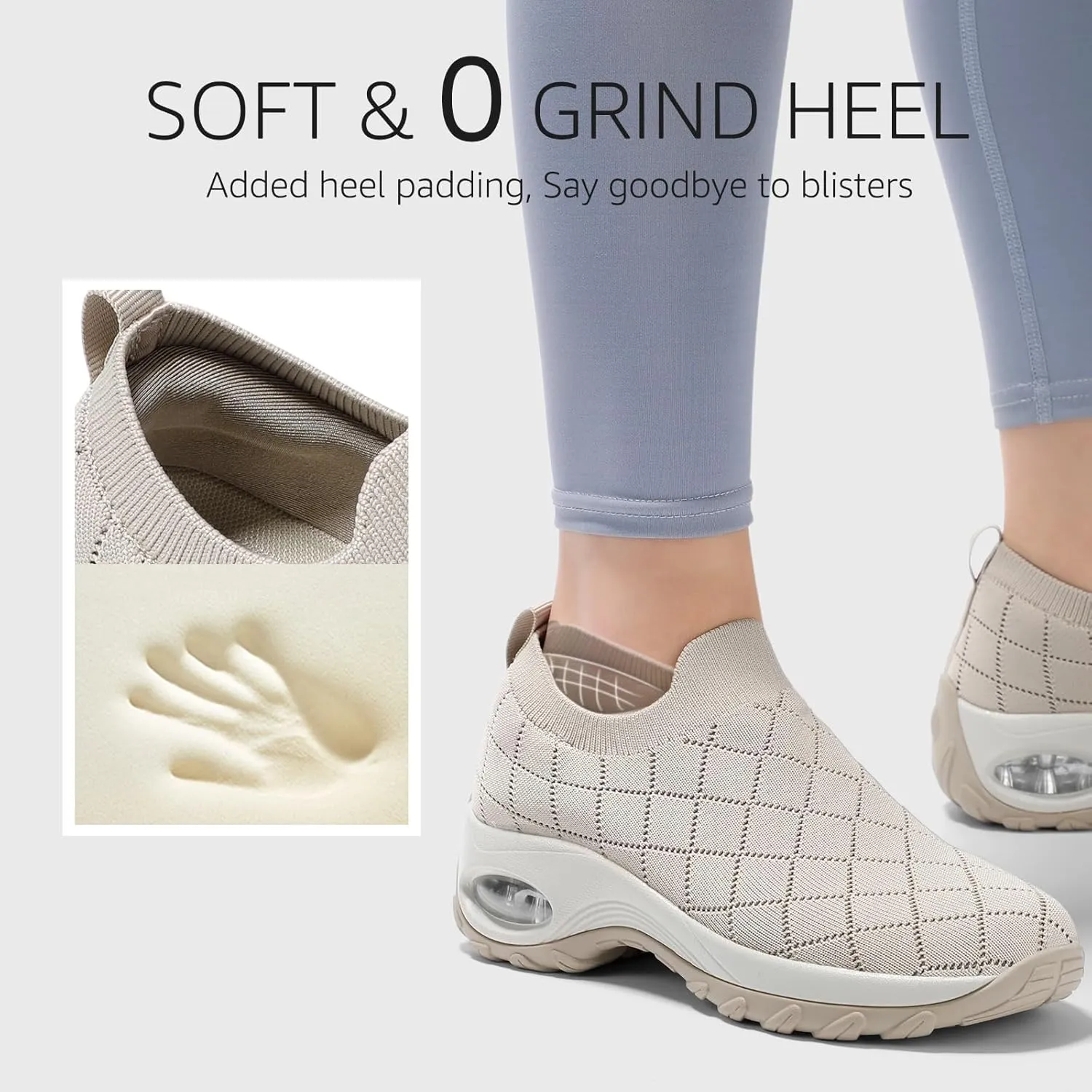 STQ Womens Walking Shoes with Arch Support Non Slip Work Shoes Quilted Slip on Sock Sneakers