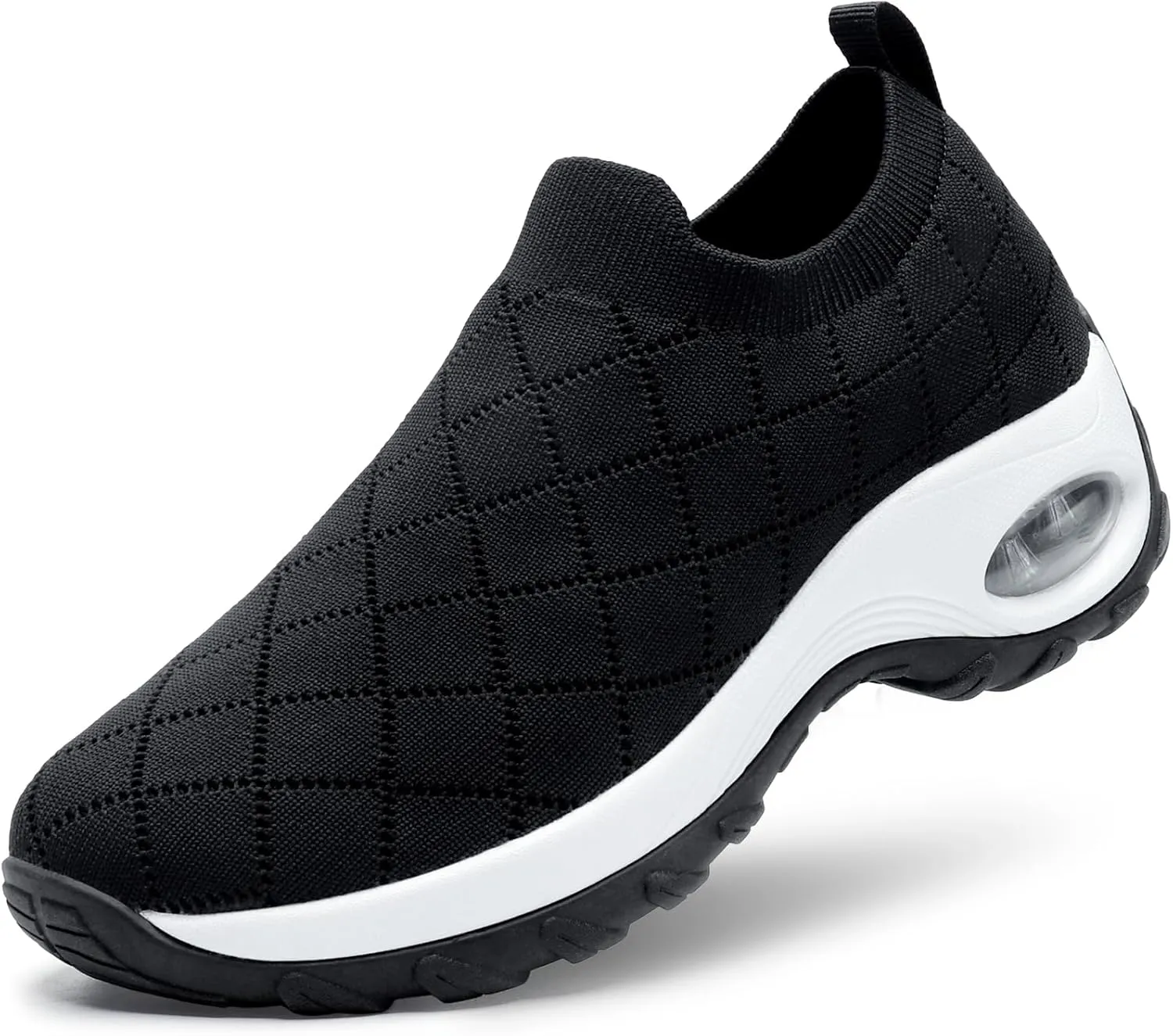 STQ Womens Walking Shoes with Arch Support Non Slip Work Shoes Quilted Slip on Sock Sneakers