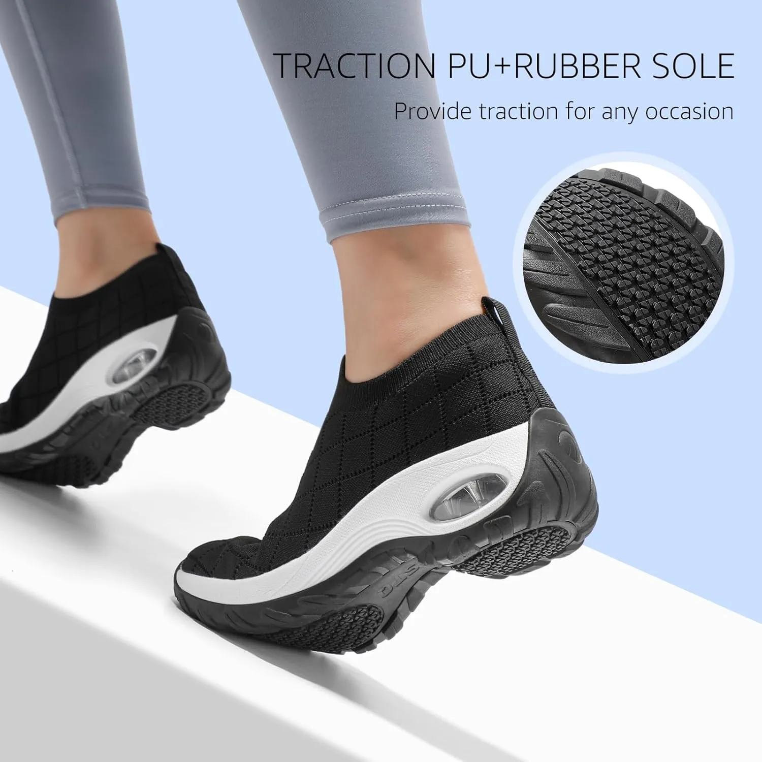 STQ Womens Walking Shoes with Arch Support Non Slip Work Shoes Quilted Slip on Sock Sneakers