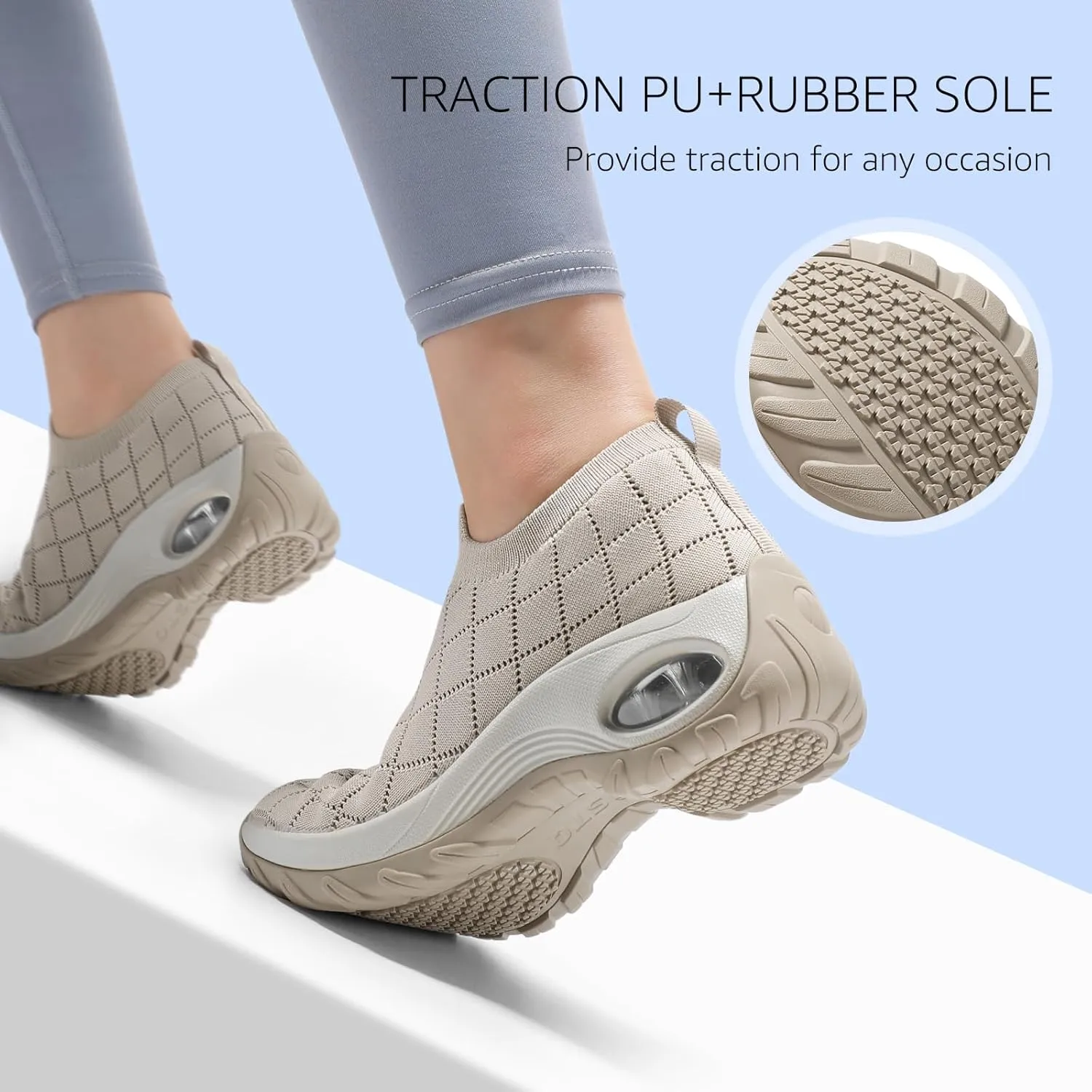 STQ Womens Walking Shoes with Arch Support Non Slip Work Shoes Quilted Slip on Sock Sneakers