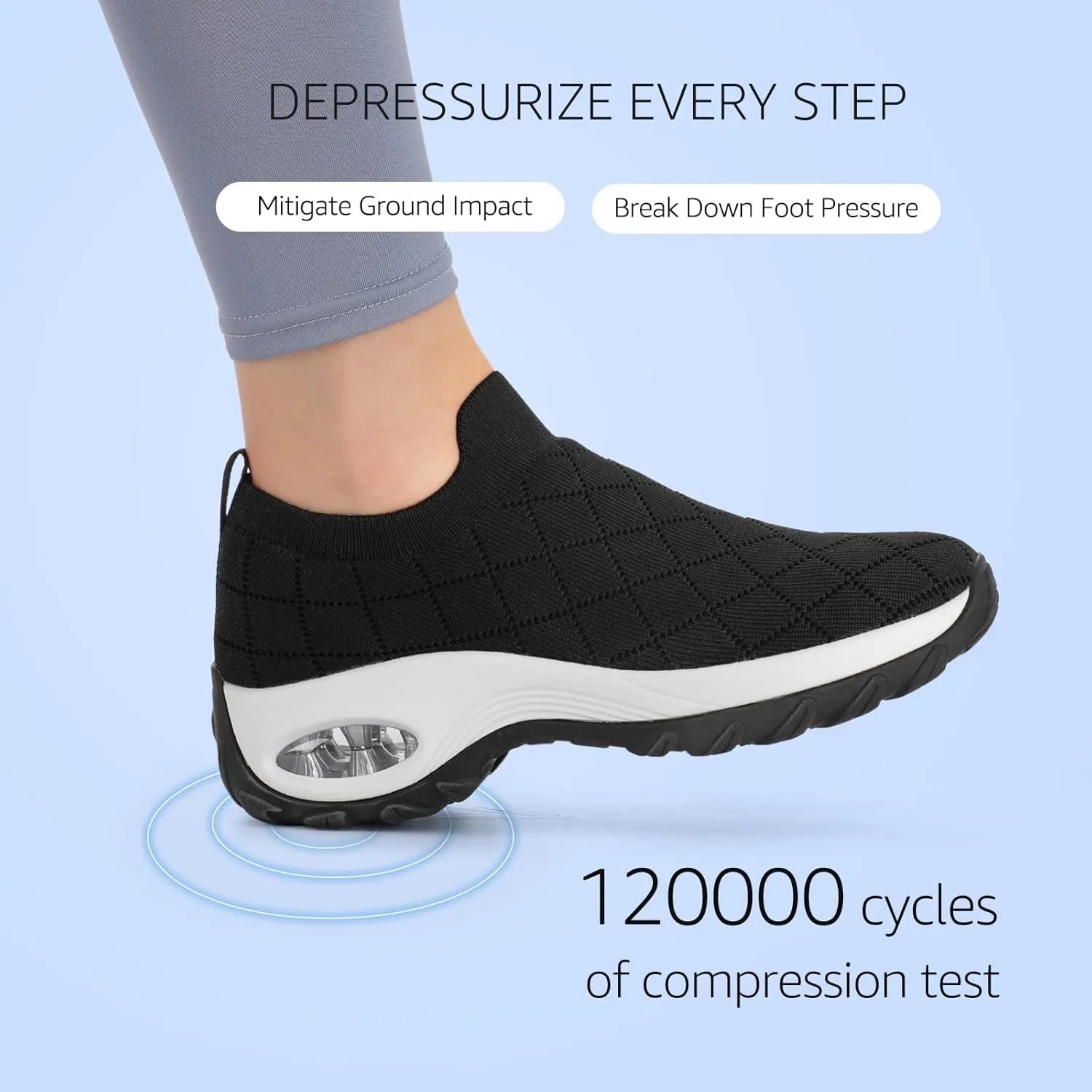 STQ Womens Walking Shoes with Arch Support Non Slip Work Shoes Quilted Slip on Sock Sneakers