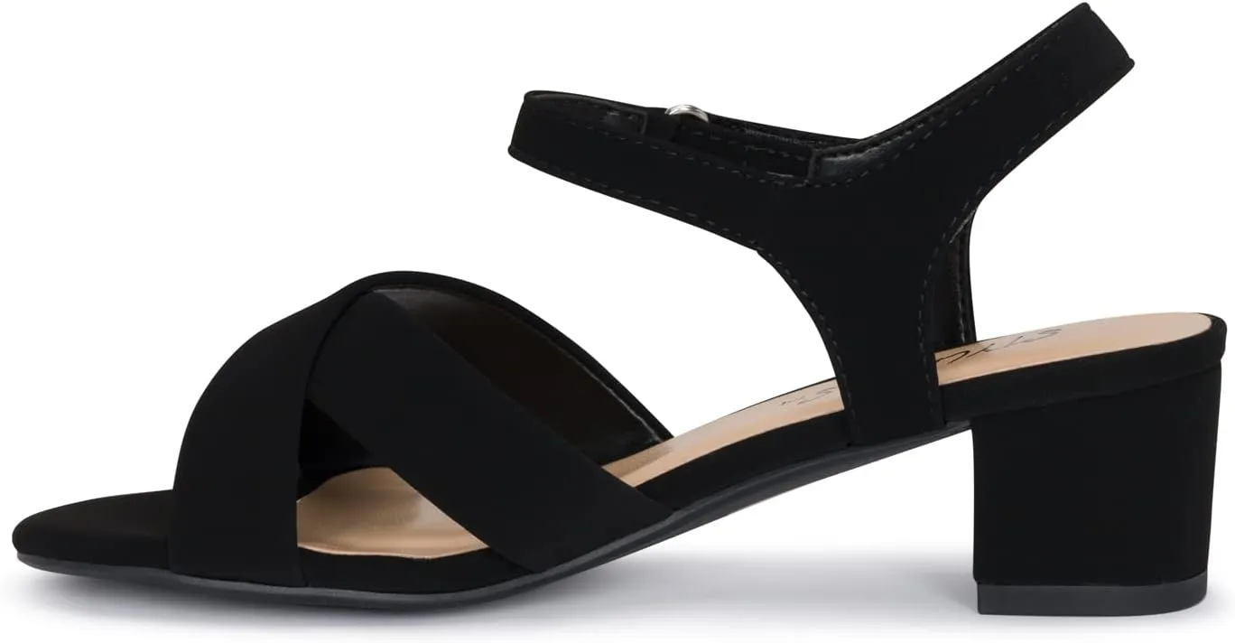 STYLISH S KHLOE-K Little Girls Round Open Toe Criss Cross Ankle Hook and Loop Strap Low Block Heel Dress Sandals