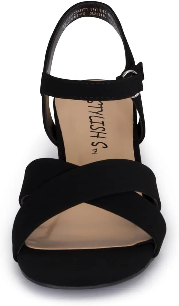 STYLISH S KHLOE-K Little Girls Round Open Toe Criss Cross Ankle Hook and Loop Strap Low Block Heel Dress Sandals
