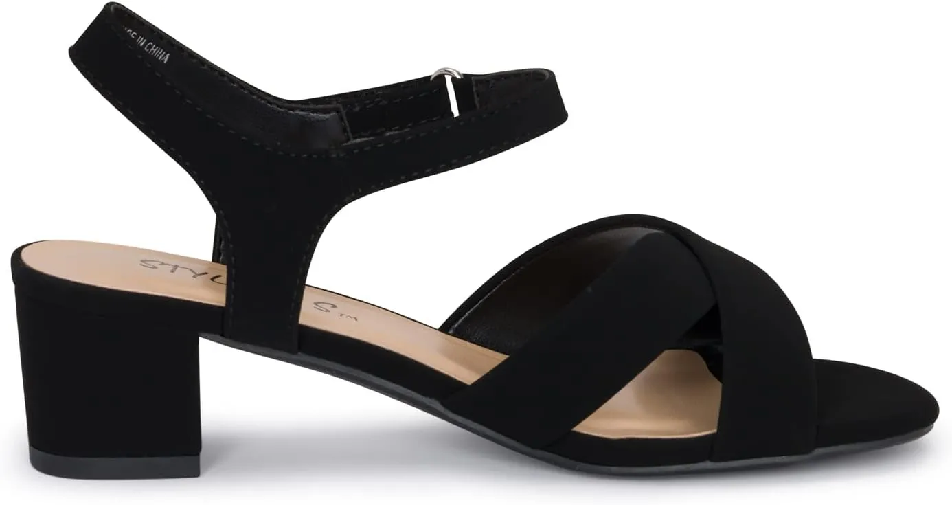 STYLISH S KHLOE-K Little Girls Round Open Toe Criss Cross Ankle Hook and Loop Strap Low Block Heel Dress Sandals
