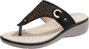 SuanlaTDS Orthopedic Sandals for Women Wedge Flip Flops Summer Dressy Walking Slippers with Arch Support Comfortable Slip-on Boho Beach Shoes Low Heel Elegant Platform Wedges Slides Sandal
