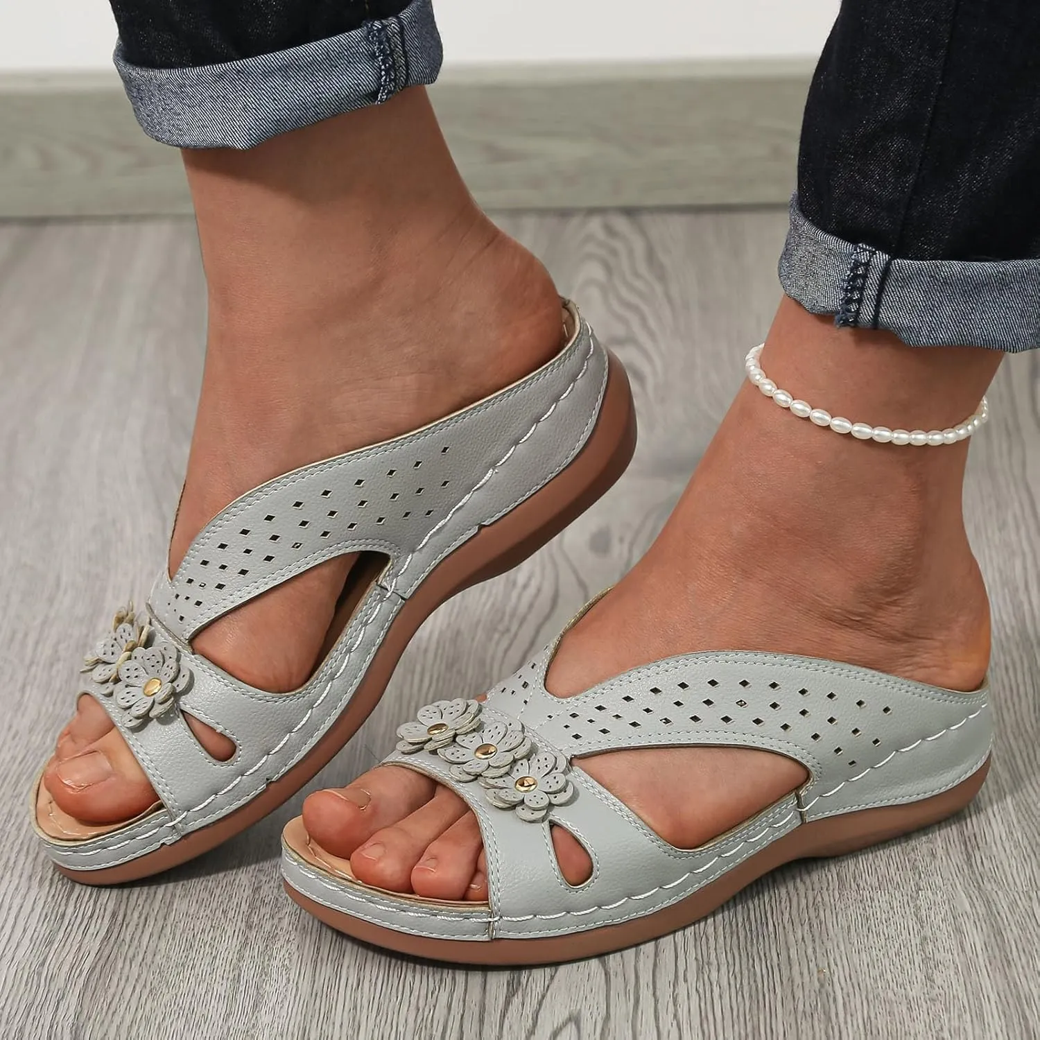 SuanlaTDS Orthopedic Sandals for Women, Womens Summer Comfortable Wedge Arch Support Flip Flops Platform Dressy Slip-on Slides Low Heel Beach Outdoor Walking Shoes 2025 Open Toe Wedges Sandal