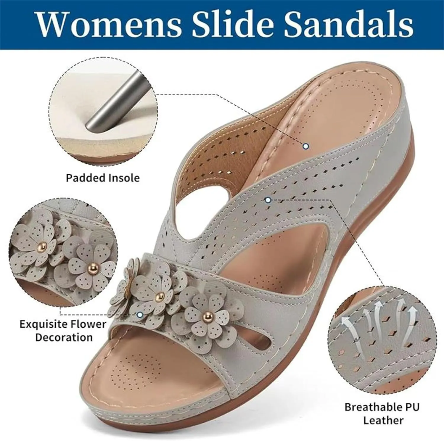 SuanlaTDS Orthopedic Sandals for Women, Womens Summer Comfortable Wedge Arch Support Flip Flops Platform Dressy Slip-on Slides Low Heel Beach Outdoor Walking Shoes 2025 Open Toe Wedges Sandal