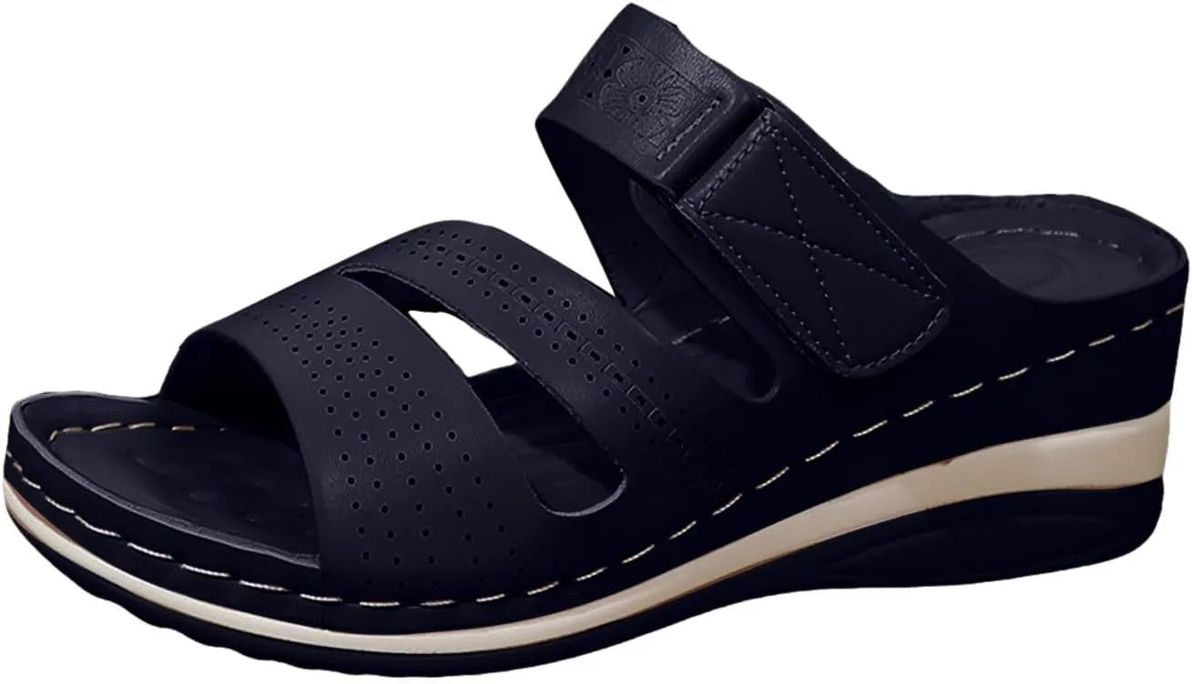 SuanlaTDS Wedge Sandals for Women Comfortable Platform Open Toe Slip On Orthopedic Sandals with Arch Support High Heels Slide Sandals Casual Summer Beach Boho Outdoor Walking Shoes