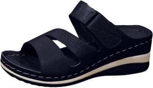SuanlaTDS Wedge Sandals for Women Comfortable Platform Open Toe Slip On Orthopedic Sandals with Arch Support High Heels Slide Sandals Casual Summer Beach Boho Outdoor Walking Shoes