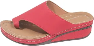 SuanlaTDS Women's Orthopedic Sandals Wedge Flip Flops Dressy Summer 2025 Orthotic Cushion Toe Ring Slip-on Boho Platform Outdoor Beach Shoes Daily Wear Low Heel Slides Slippers with Arch Support