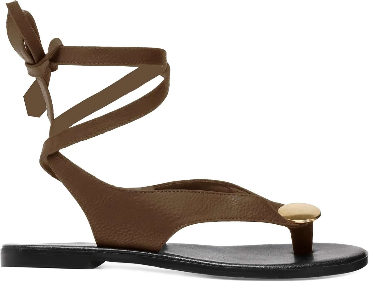 Suede Flat Sandals for Women Cute Ankle Strappy Thong Sandals Ladies Summer Dress Flip Flops with Metal Circular