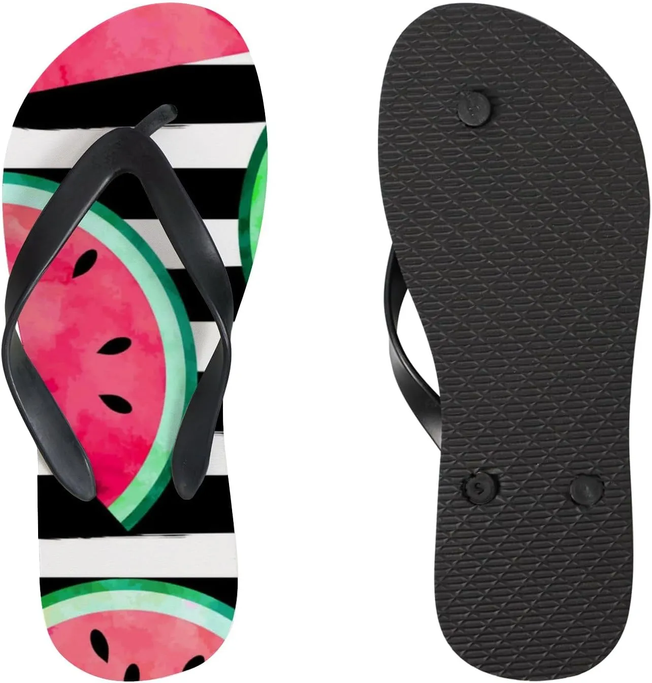 Summer Flip Flops for Women Girls - Watermelon Stripes Casual Thong Slippers Slide Flat Sandals for Beach