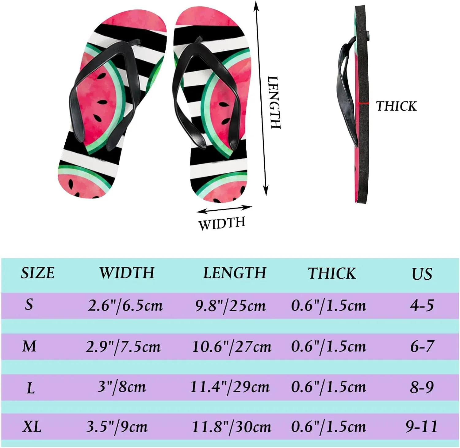 Summer Flip Flops for Women Girls - Watermelon Stripes Casual Thong Slippers Slide Flat Sandals for Beach