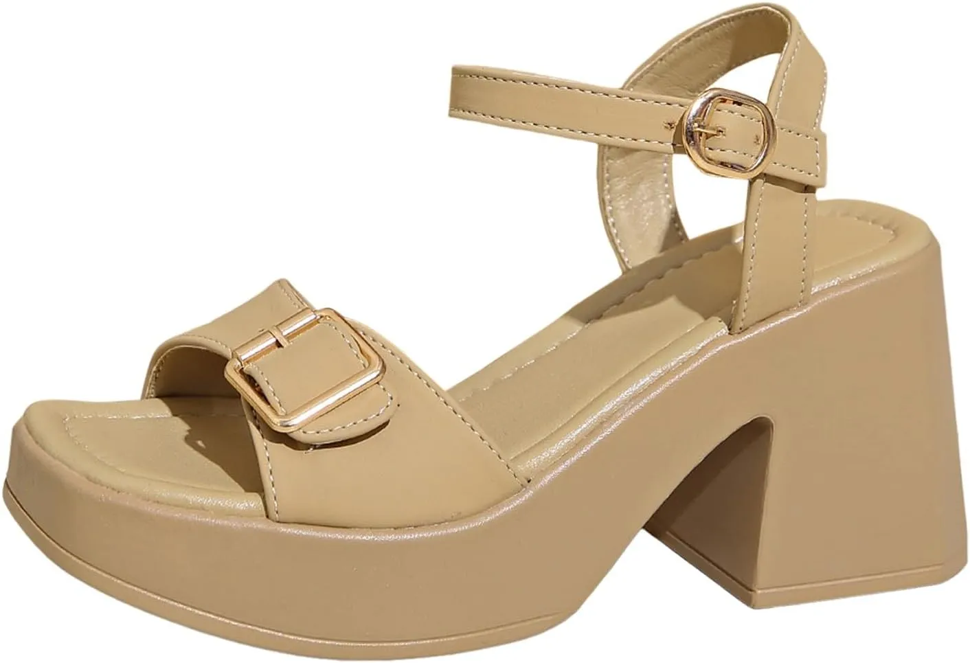 Summer New Women's Shoes Square Toe Belt Buckle Metal Open Toe Buckle Large Size Medium Studded Jelly Sandals for Women