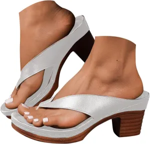 Summer Sandals for Women 2025 Trendy Orthopedic Dressy Chunky Heels Arch Support Comfort Slip-On Open Toe Heeled Flip Flops Bridal Party Wedding Shoes Casual Wedge Thong Sandal