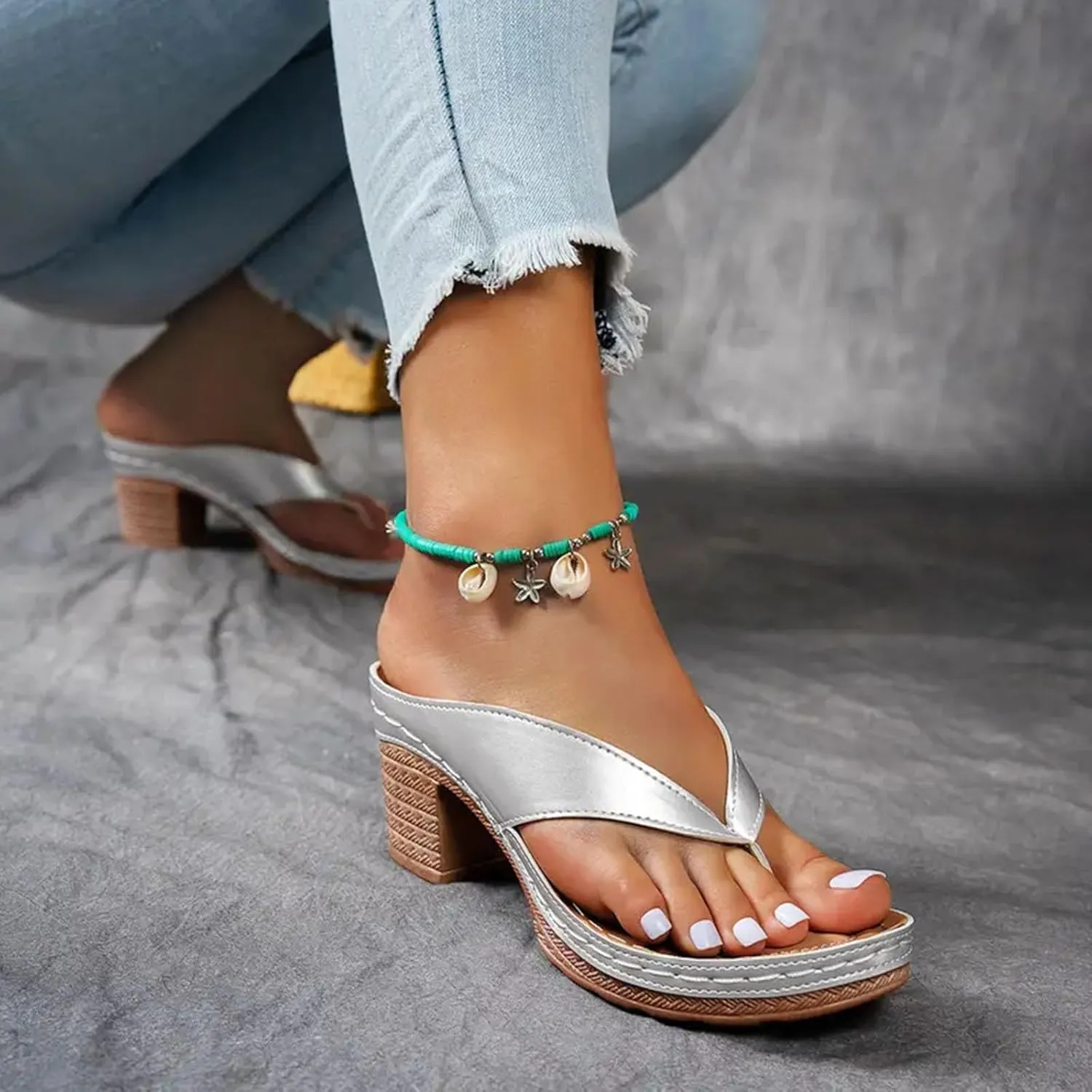 Summer Sandals for Women 2025 Trendy Orthopedic Dressy Chunky Heels Arch Support Comfort Slip-On Open Toe Heeled Flip Flops Bridal Party Wedding Shoes Casual Wedge Thong Sandal