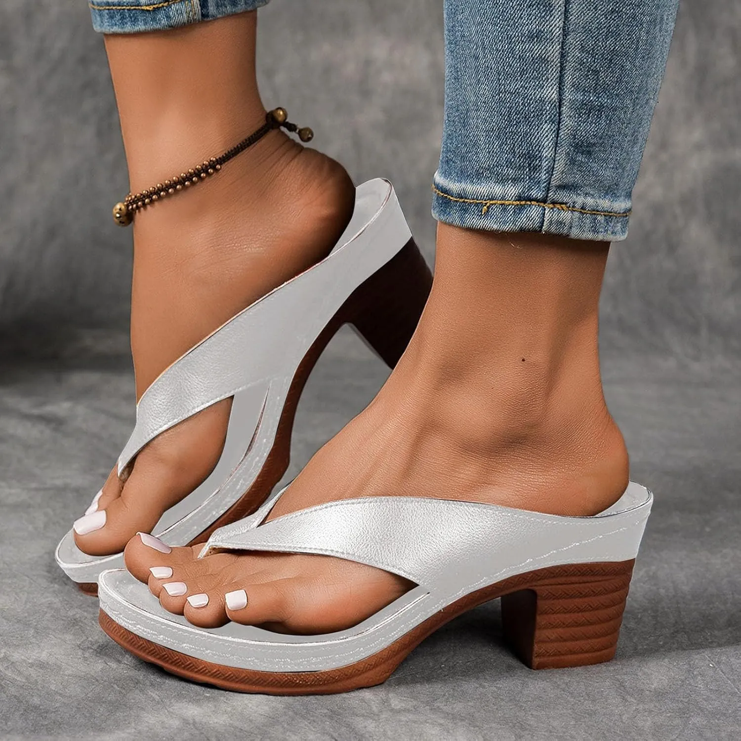 Summer Sandals for Women 2025 Trendy Orthopedic Dressy Chunky Heels Arch Support Comfort Slip-On Open Toe Heeled Flip Flops Bridal Party Wedding Shoes Casual Wedge Thong Sandal