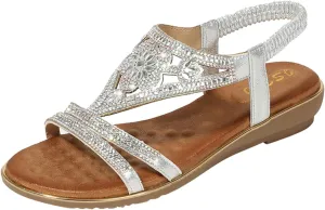 Summer Sandals For Women 2025,Women's Flat Sandal Rhinestone Dressy Women's T-Strap Beaded Flower Open Toe Ankle Strap Sparkly Low Heel Dress Beach Shoes Bohe Crystal for Oceanside Holiday Outdoor