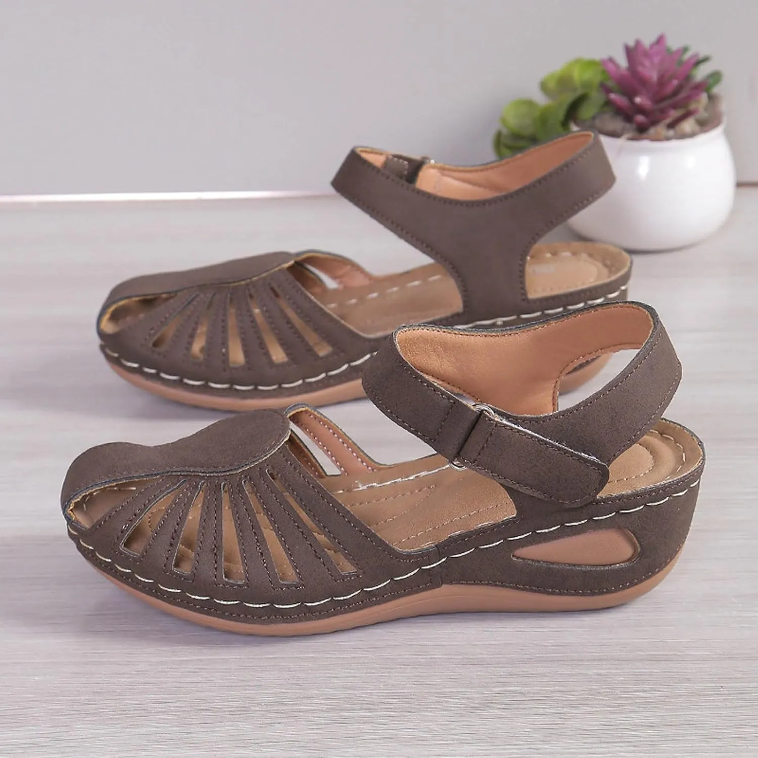 Summer Wedge Sandals For Women Dressy 2025,Arch Support Comfortable Beach Walking Open Toe Flock Platform Sandals Casual Slip on Outdoor Shoes ﻿