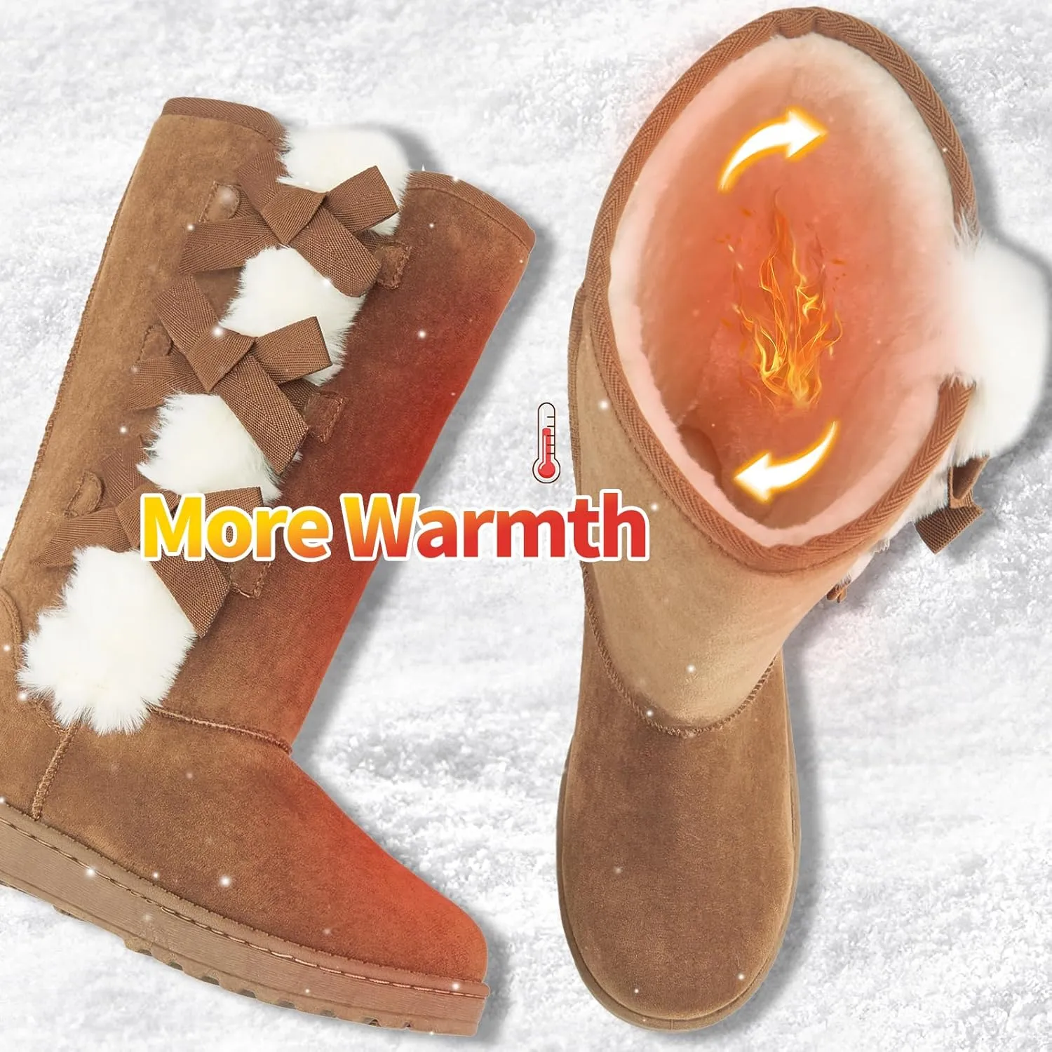 THATXUAOV Womens winter boots,Black fuzzy Mid-Calf Boots,fashion Warm casual outdoor snow boots for women