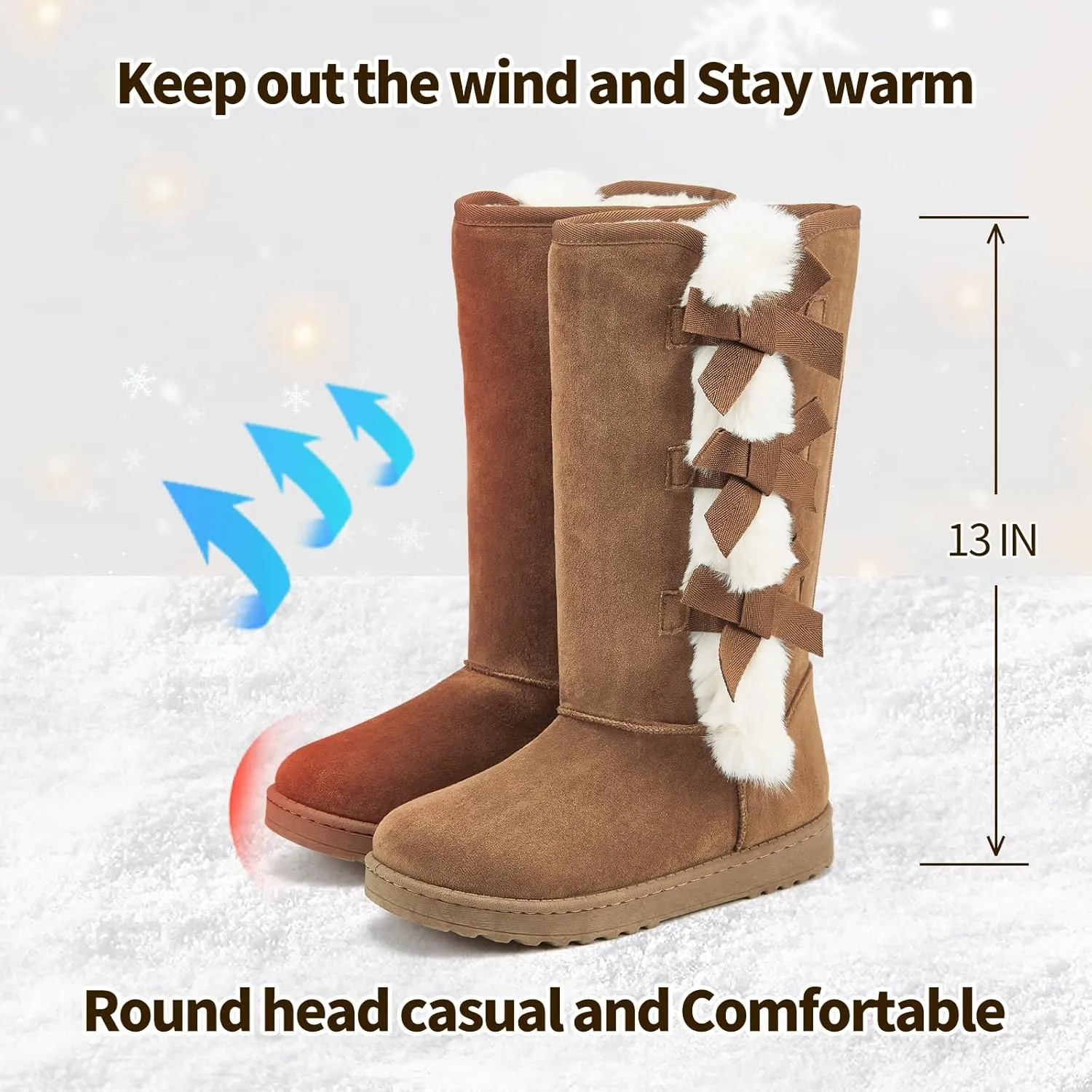THATXUAOV Womens winter boots,Black fuzzy Mid-Calf Boots,fashion Warm casual outdoor snow boots for women