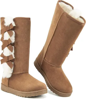 THATXUAOV Womens winter boots,Black fuzzy Mid-Calf Boots,fashion Warm casual outdoor snow boots for women