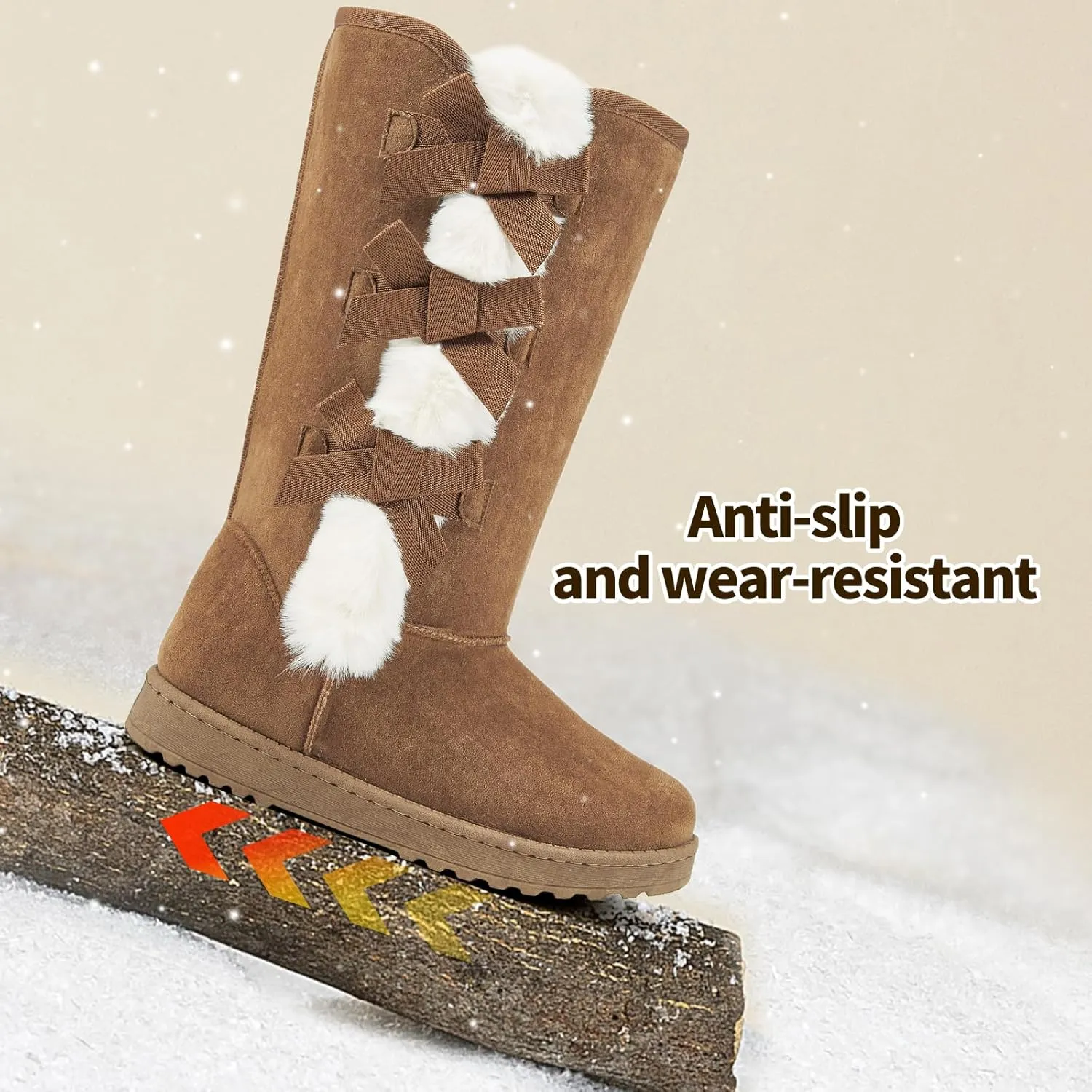 THATXUAOV Womens winter boots,Black fuzzy Mid-Calf Boots,fashion Warm casual outdoor snow boots for women