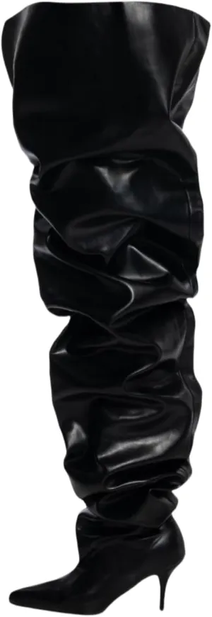 Thigh Knee High Boots For Women,Women's Pointed Toe Extra Wide Width Stiletto High Heel Pleated Fold Over Boot Wide Calf Pull-on Tall Boot Fashion Sexy Dress Boot Slouchy Ruched Slip On Boot