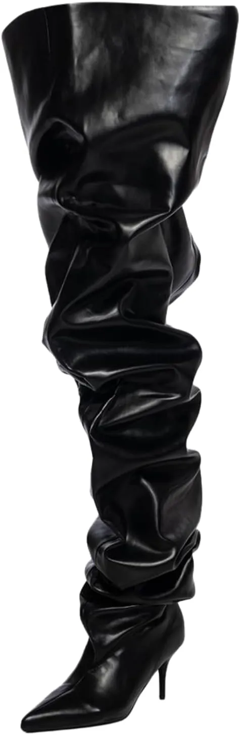 Thigh Knee High Boots For Women,Women's Pointed Toe Extra Wide Width Stiletto High Heel Pleated Fold Over Boot Wide Calf Pull-on Tall Boot Fashion Sexy Dress Boot Slouchy Ruched Slip On Boot