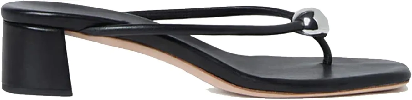 Thong Heeled Sandals for Women Square Toe Mid Heel Flip Flops Slip On Slides Mules Fashion Casual Beach Summer Shoes