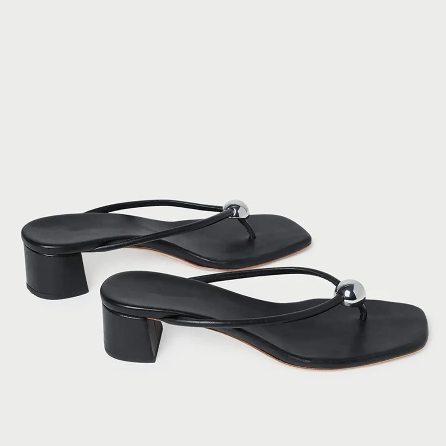 Thong Heeled Sandals for Women Square Toe Mid Heel Flip Flops Slip On Slides Mules Fashion Casual Beach Summer Shoes