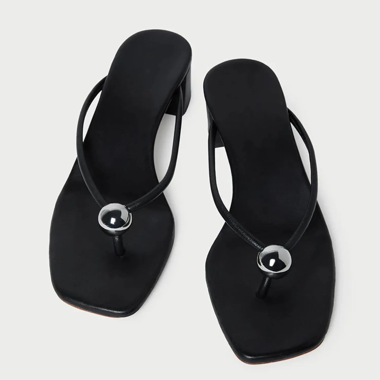Thong Heeled Sandals for Women Square Toe Mid Heel Flip Flops Slip On Slides Mules Fashion Casual Beach Summer Shoes