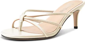 TNYNFBEB Women's Round Toe Flip Flop Strappy Mule Heels Slip-on Kitten Heel Thong Sandals Summer Dress Shoes 2.6 Inches