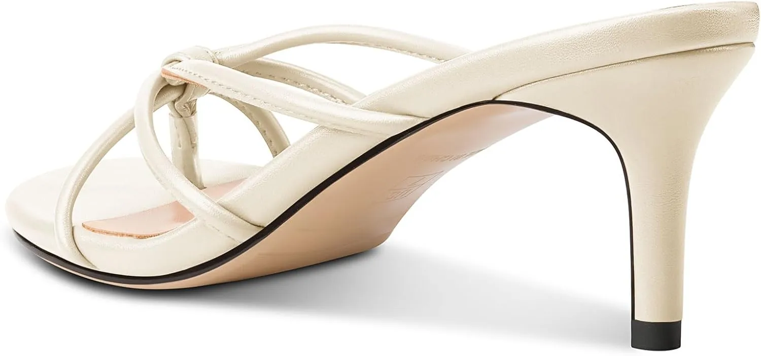 TNYNFBEB Women's Round Toe Flip Flop Strappy Mule Heels Slip-on Kitten Heel Thong Sandals Summer Dress Shoes 2.6 Inches