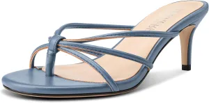 TNYNFBEB Women's Round Toe Flip Flop Strappy Mule Heels Slip-on Kitten Heel Thong Sandals Summer Dress Shoes 2.6 Inches