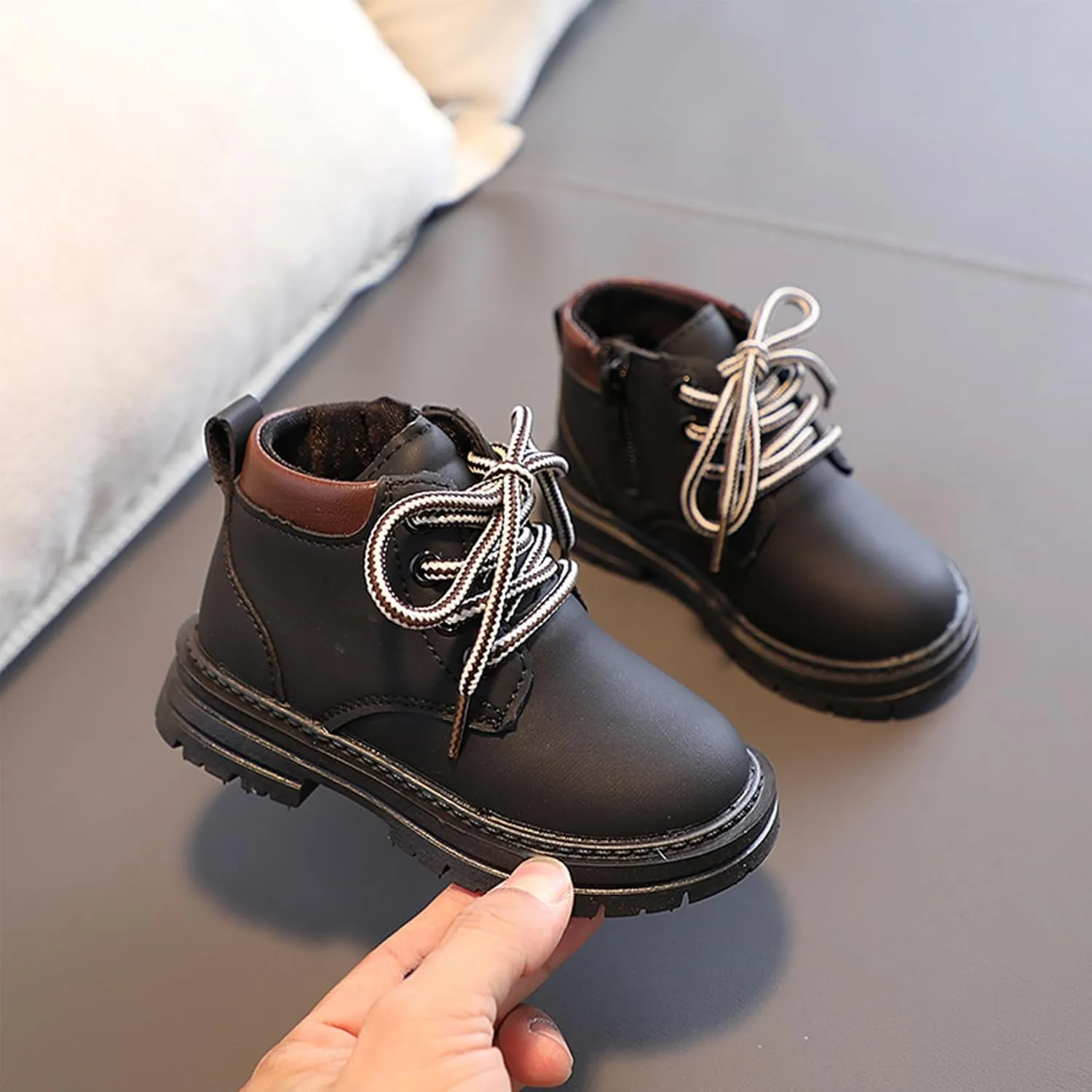 Toddler Boys Girls Boots Hiking Ankle Boots Outdoor Waterproof Kids Work Boots Winter Snow Boots Lace Up Zipper Combat Booties