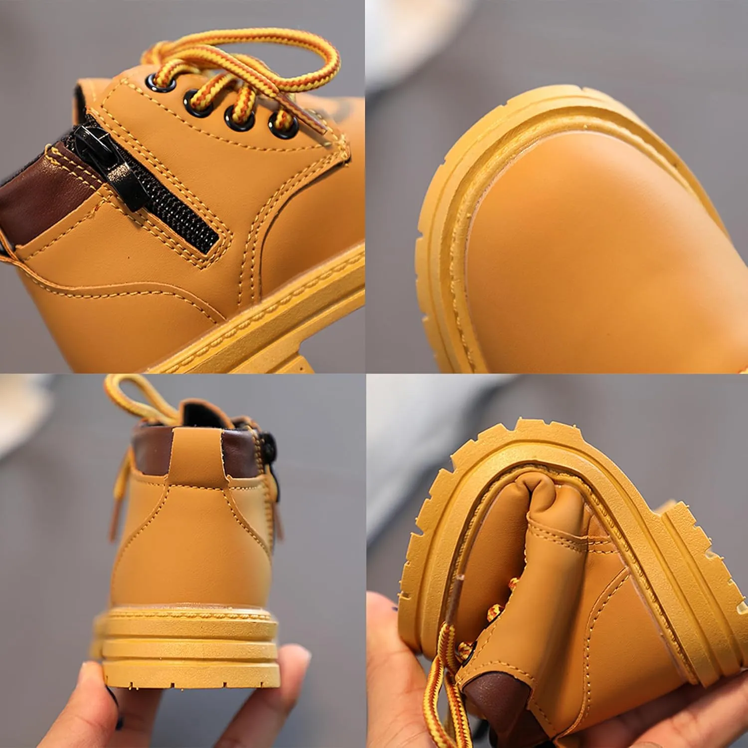 Toddler Boys Girls Boots Hiking Ankle Boots Outdoor Waterproof Kids Work Boots Winter Snow Boots Lace Up Zipper Combat Booties