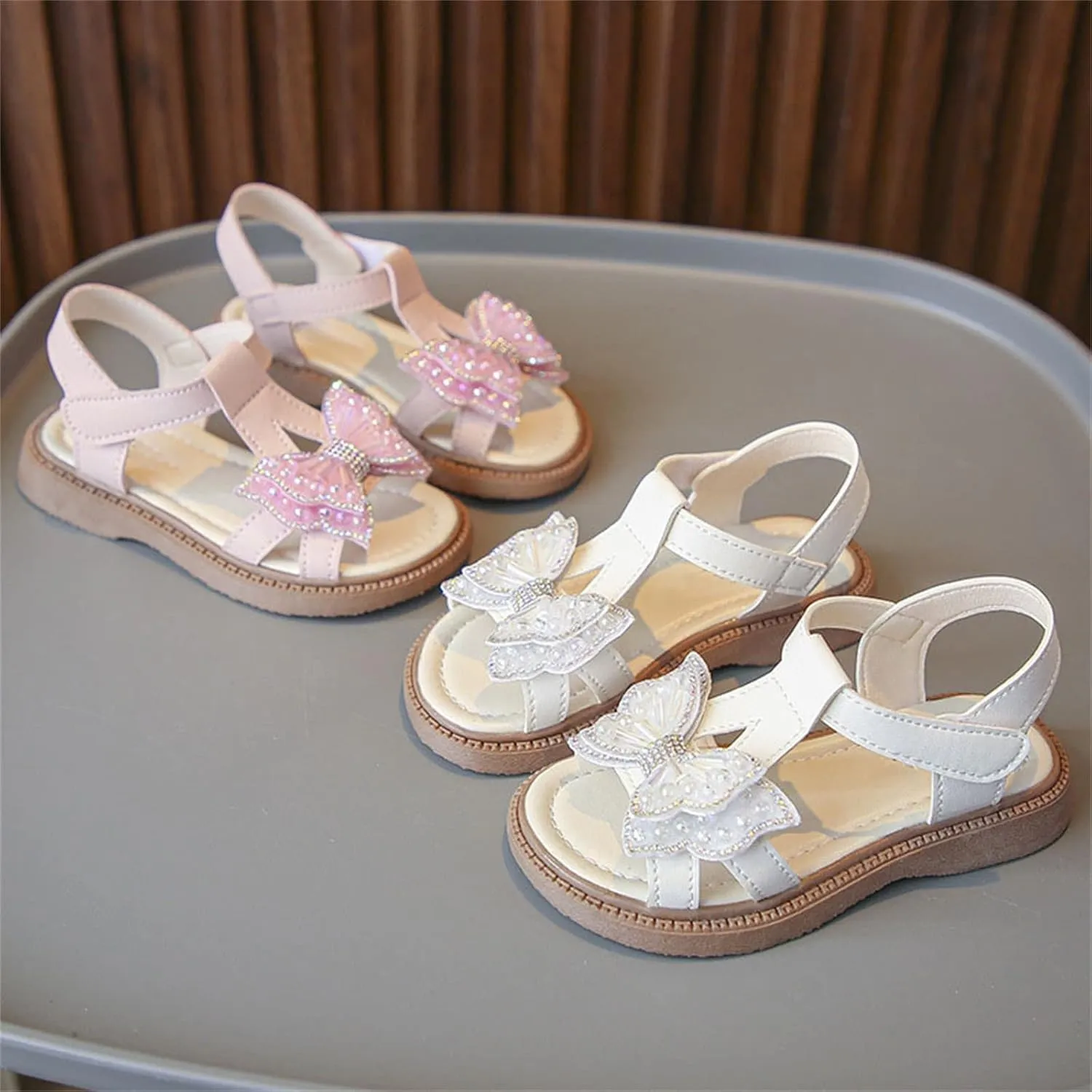 Toddler Girl's Summer 3D Rhinestone Butterfly Sandals Cute Open Toe Princess Flower Girls Party Wedding Dress Shoes