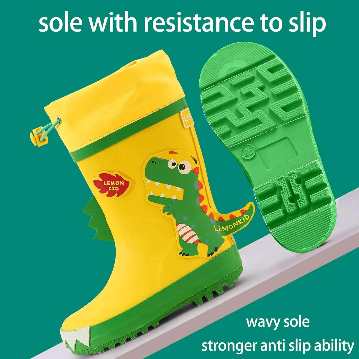 Toddler Kids Reflective Stripes Rain Boots Waterproof Rubber Boots in 3D Patterns for Boys and Girls