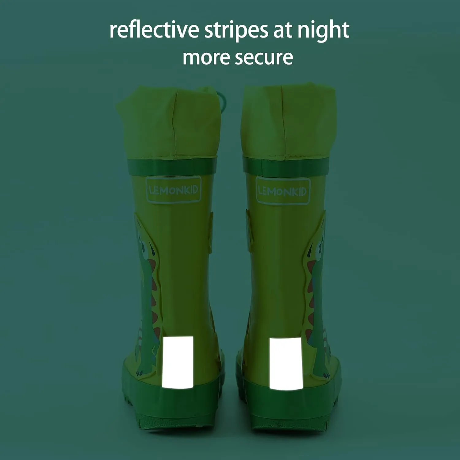 Toddler Kids Reflective Stripes Rain Boots Waterproof Rubber Boots in 3D Patterns for Boys and Girls