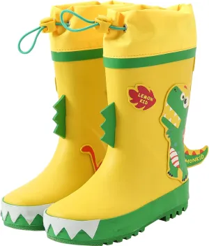 Toddler Kids Reflective Stripes Rain Boots Waterproof Rubber Boots in 3D Patterns for Boys and Girls