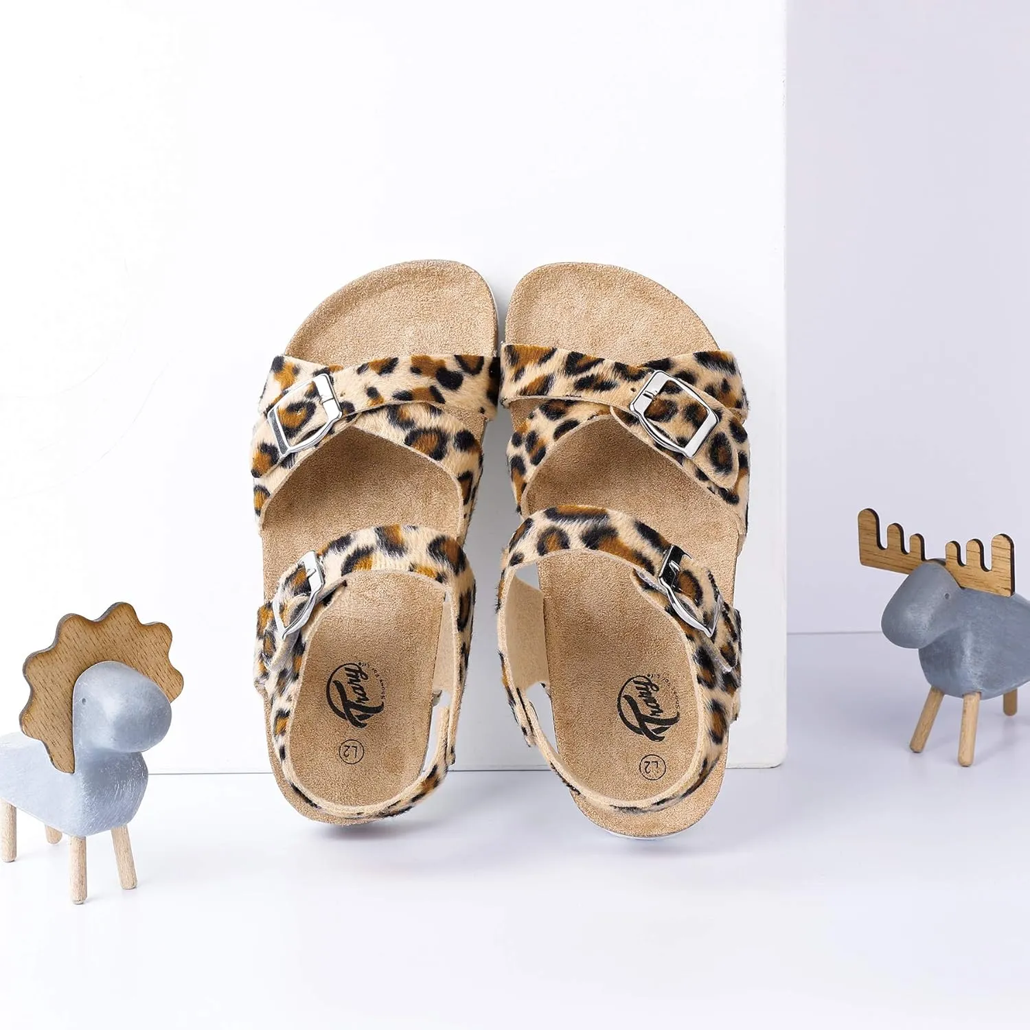 Trary Girls Sandals Open Toe Casual Summer Shoes with Cork Footbed Comfortable Flat Sandals for Little Kids