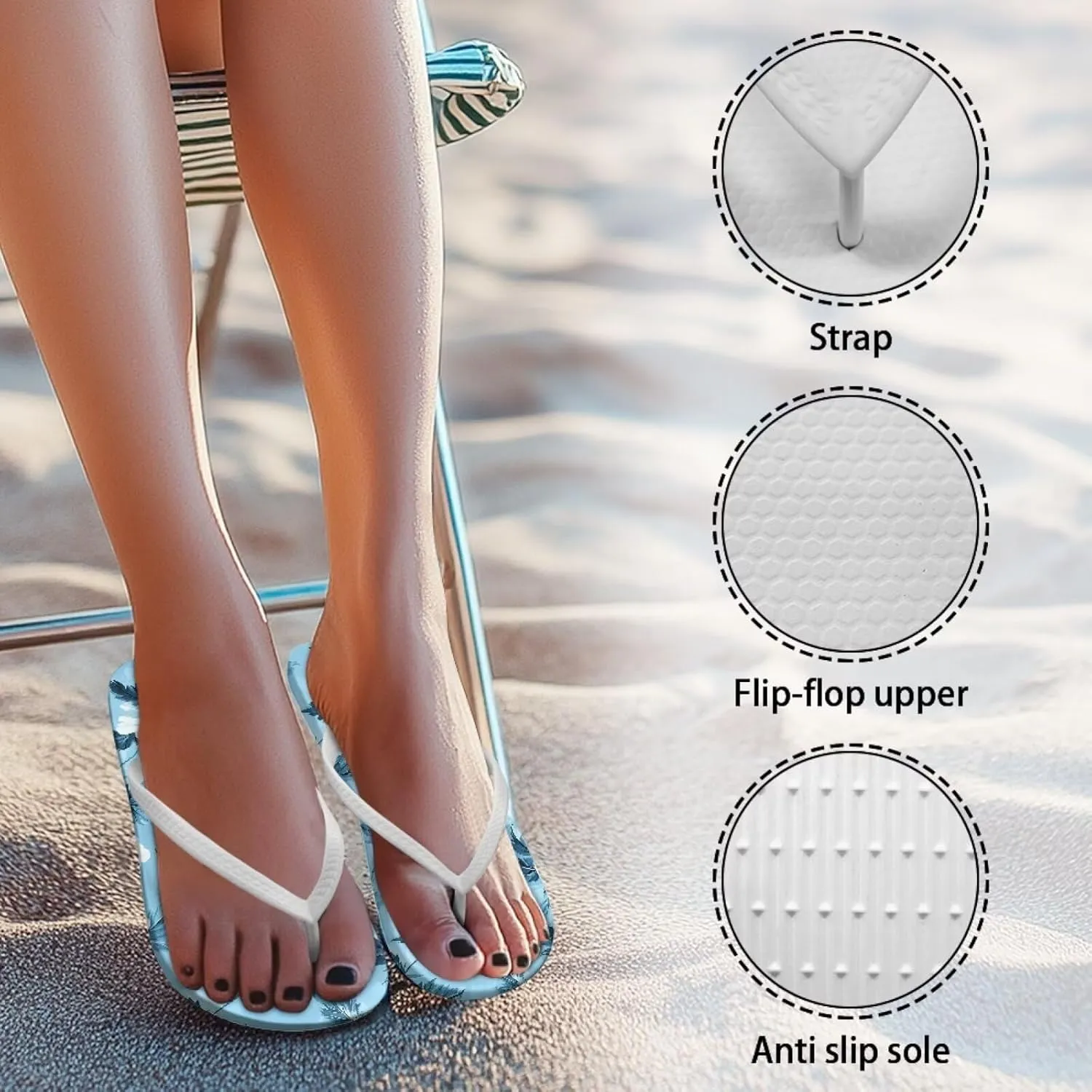 Tropical Plants Sandals Women Slim Shower Shoes Summer Beach Comfy Thong Cushion Flip Flops for Women