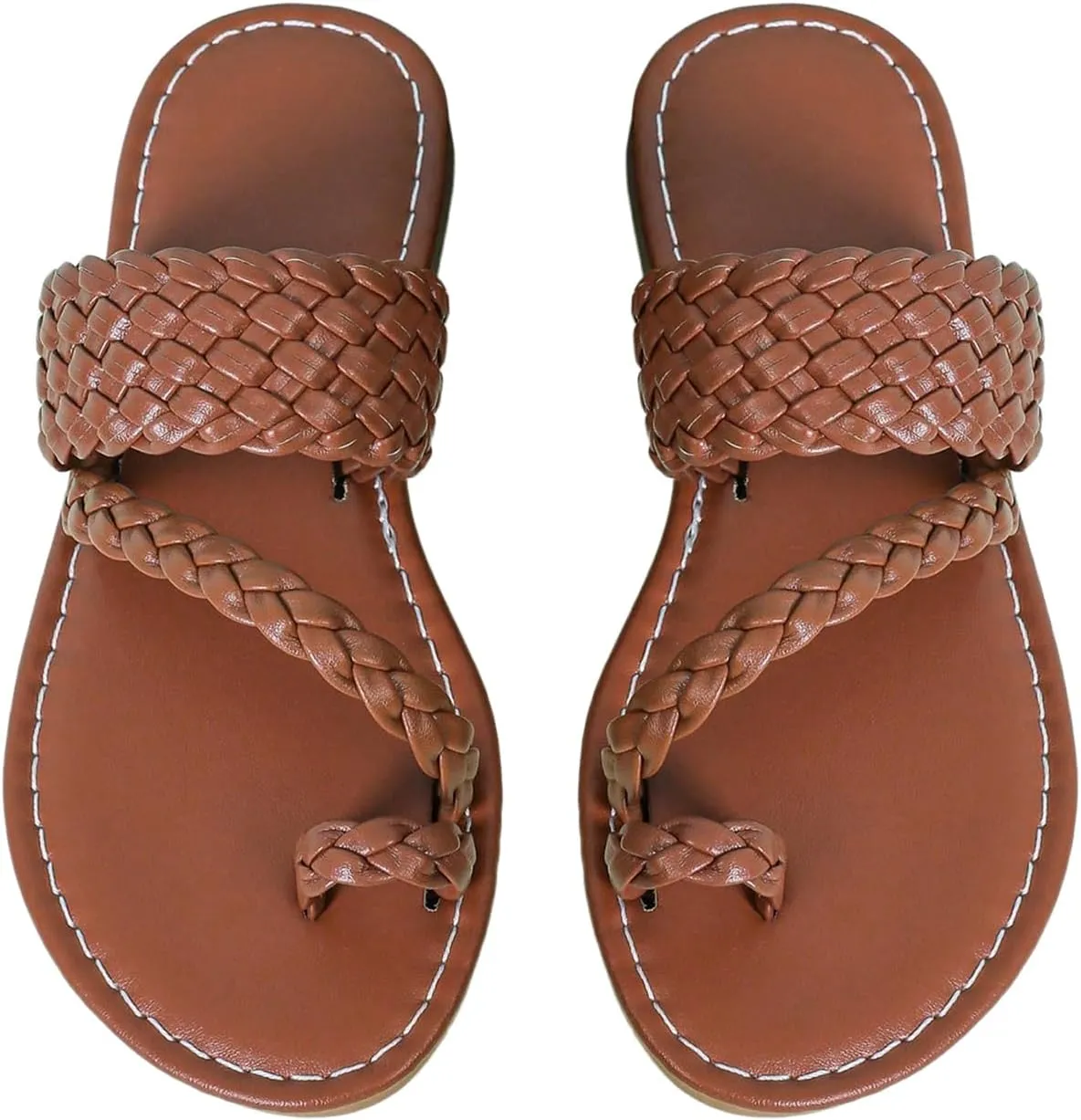 Verdusa Girl's Braided PU Leather Thong Sandals Woven Open Toe Slip on Slides Flip Flops