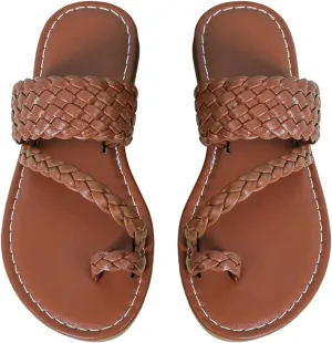 Verdusa Girl's Braided PU Leather Thong Sandals Woven Open Toe Slip on Slides Flip Flops