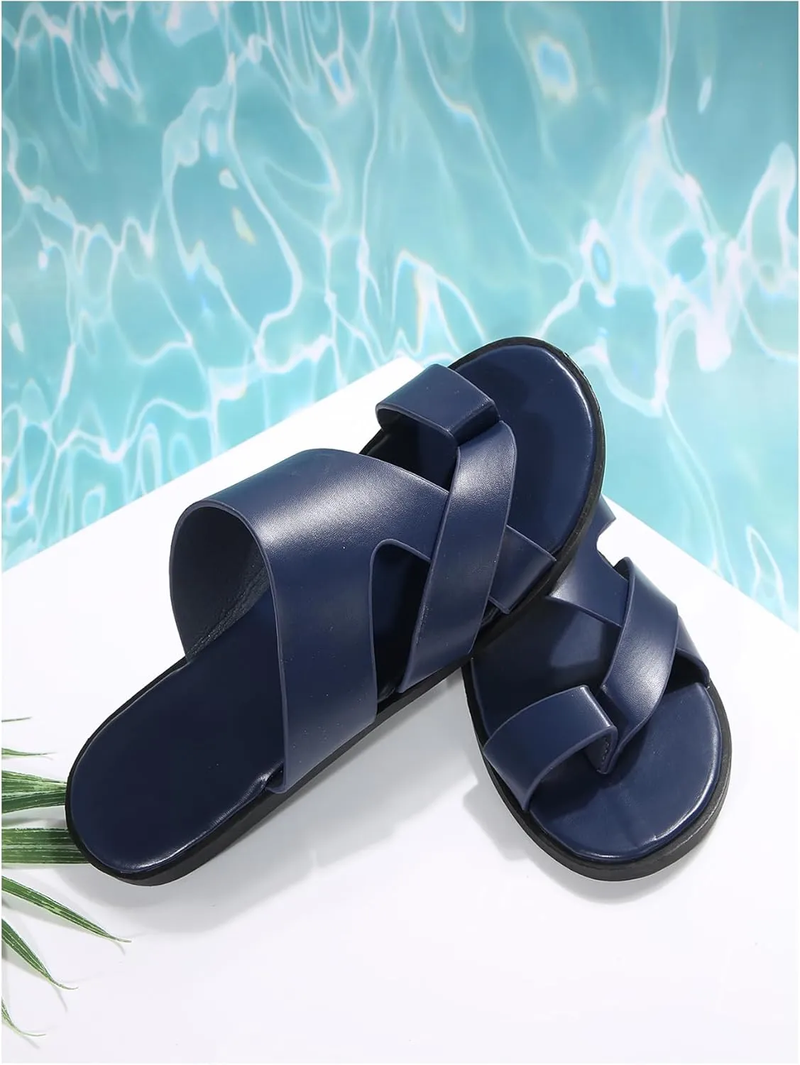 Verdusa Men's Casual Crisscross Leather Flip Flops Thong Sandals