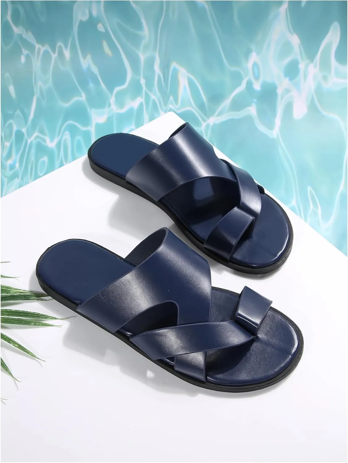 Verdusa Men's Casual Crisscross Leather Flip Flops Thong Sandals