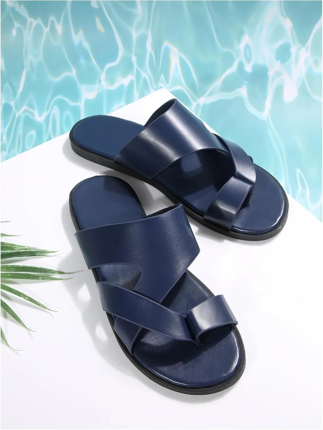 Verdusa Men's Casual Crisscross Leather Flip Flops Thong Sandals