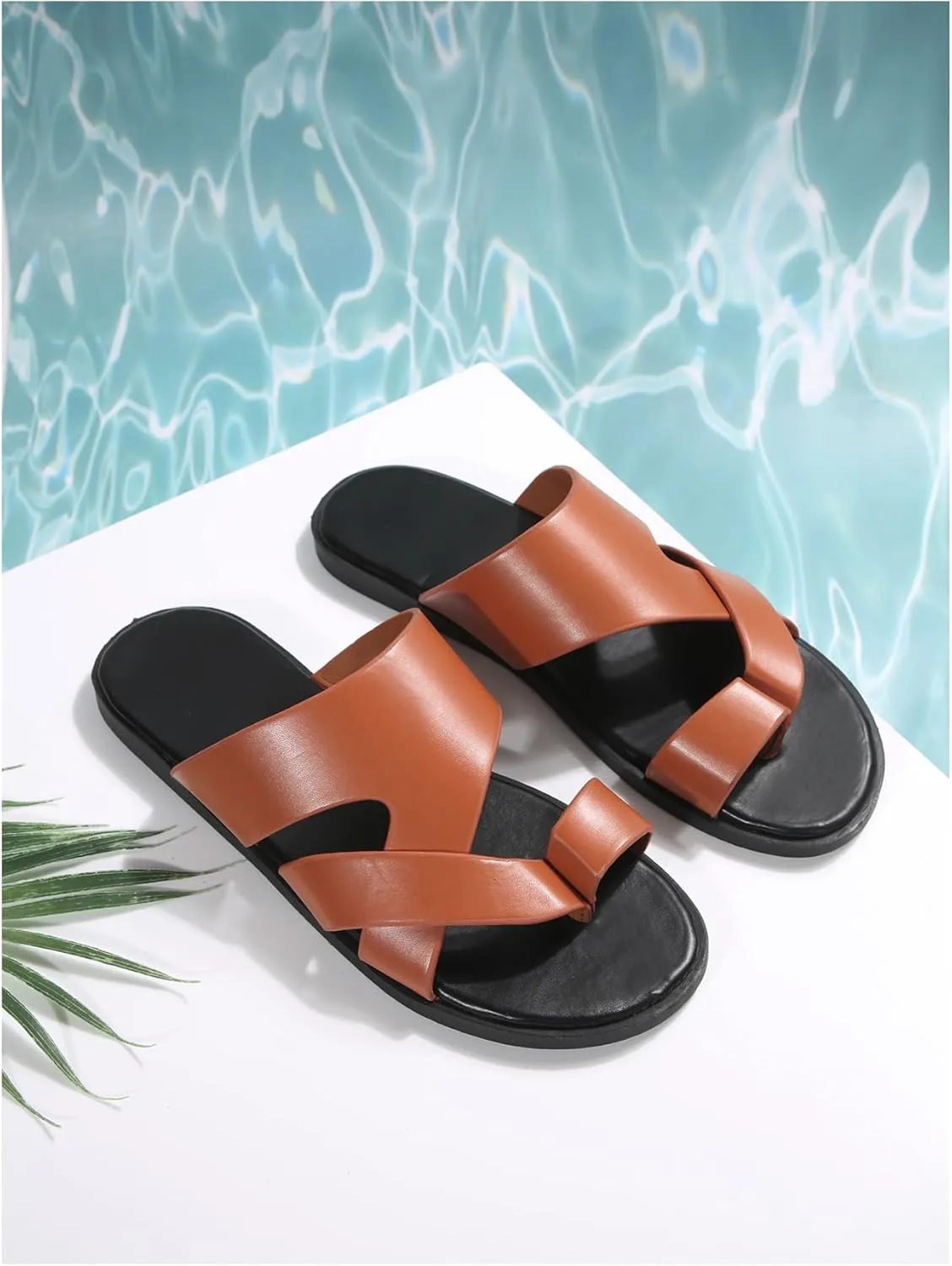 Verdusa Men's Casual Crisscross Leather Flip Flops Thong Sandals